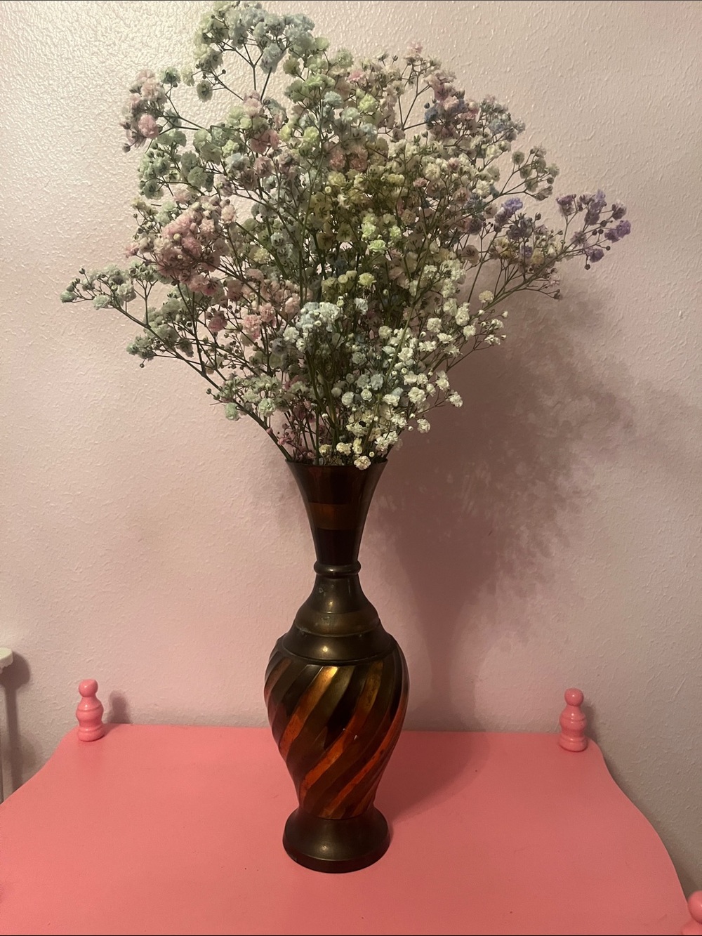 Tricolored vintage brass vase made in India 10.5 inches tall